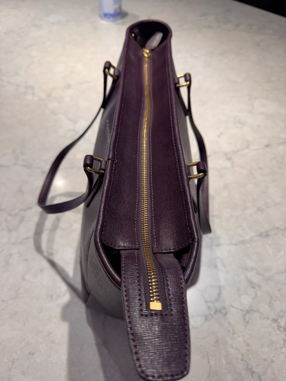 Coach Deep Purple Leather Tote with Gold Accents - Picture 4 of 5